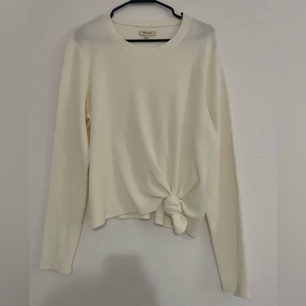 Madewell Ribbed Long Sleeve Knot-Front Top Style K4412 In Ivory Size L Classic - Picture 2 of 14